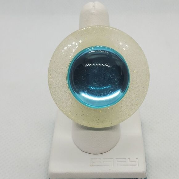 Adjustable White & Blue Sparkly Large Ring - Picture 2 of 6